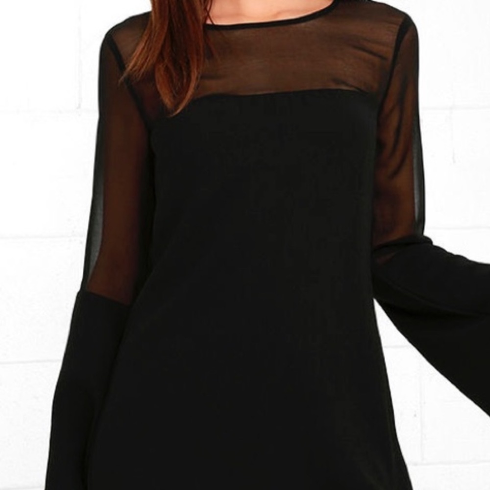 Lulu’s Black Sheer Bell Sleeve Dress
